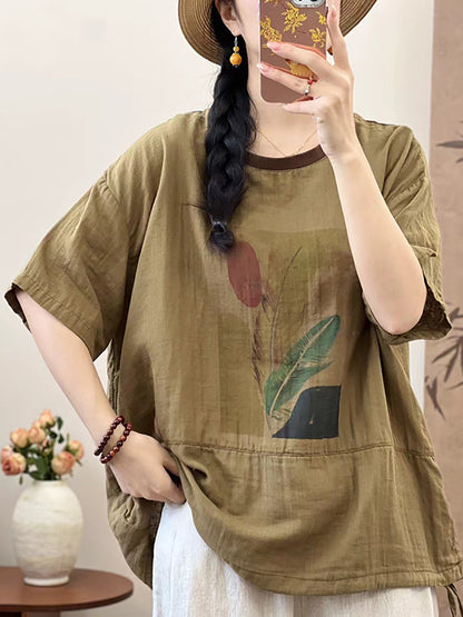 Women Summer Cotton Summer Feather Print Shirt QW1010 Ada Fashion