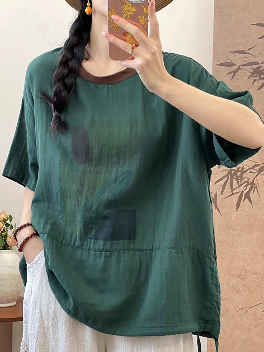 Women Summer Cotton Summer Feather Print Shirt QW1010 Ada Fashion