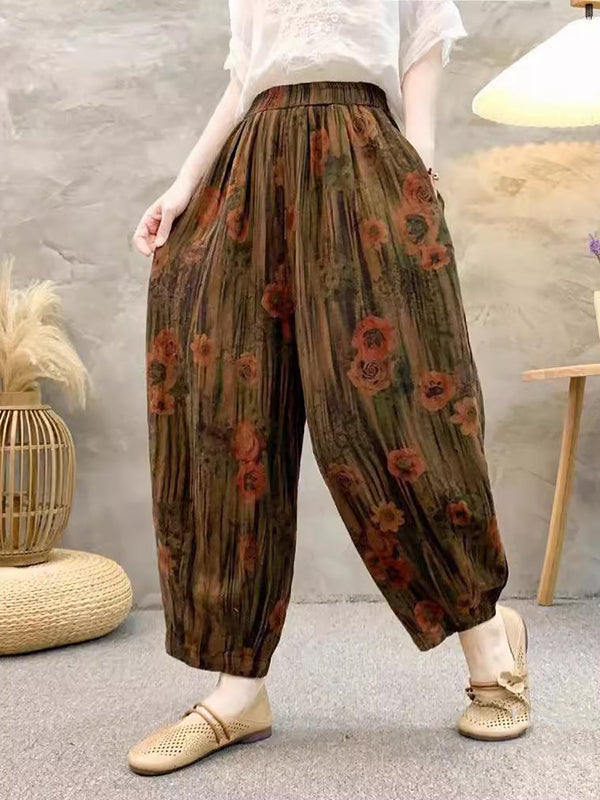 Women Retro Summer Flower Linen Harem Pants QW1011 Ada Fashion