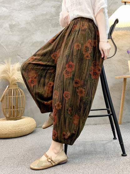 Women Retro Summer Flower Linen Harem Pants QW1011 Ada Fashion