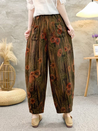 Women Retro Summer Flower Linen Harem Pants QW1011 Ada Fashion