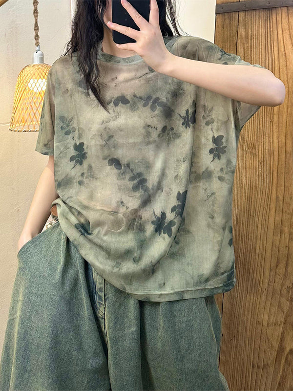 Women Summer Artsy Flower Worn Pullover Shirt QW1017 Ada Fashion