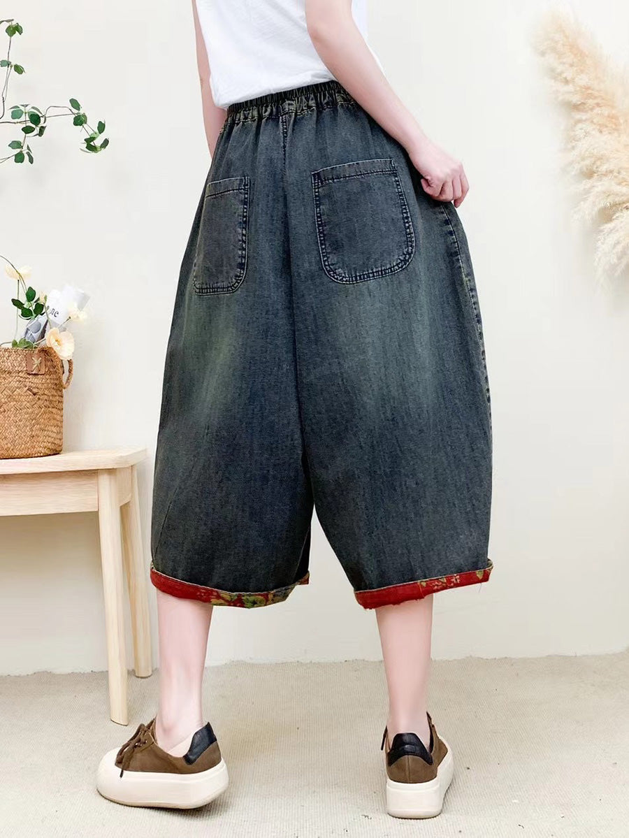 Women Summer Vintage Flower Embroidery Denim Pants QW1024 Ada Fashion