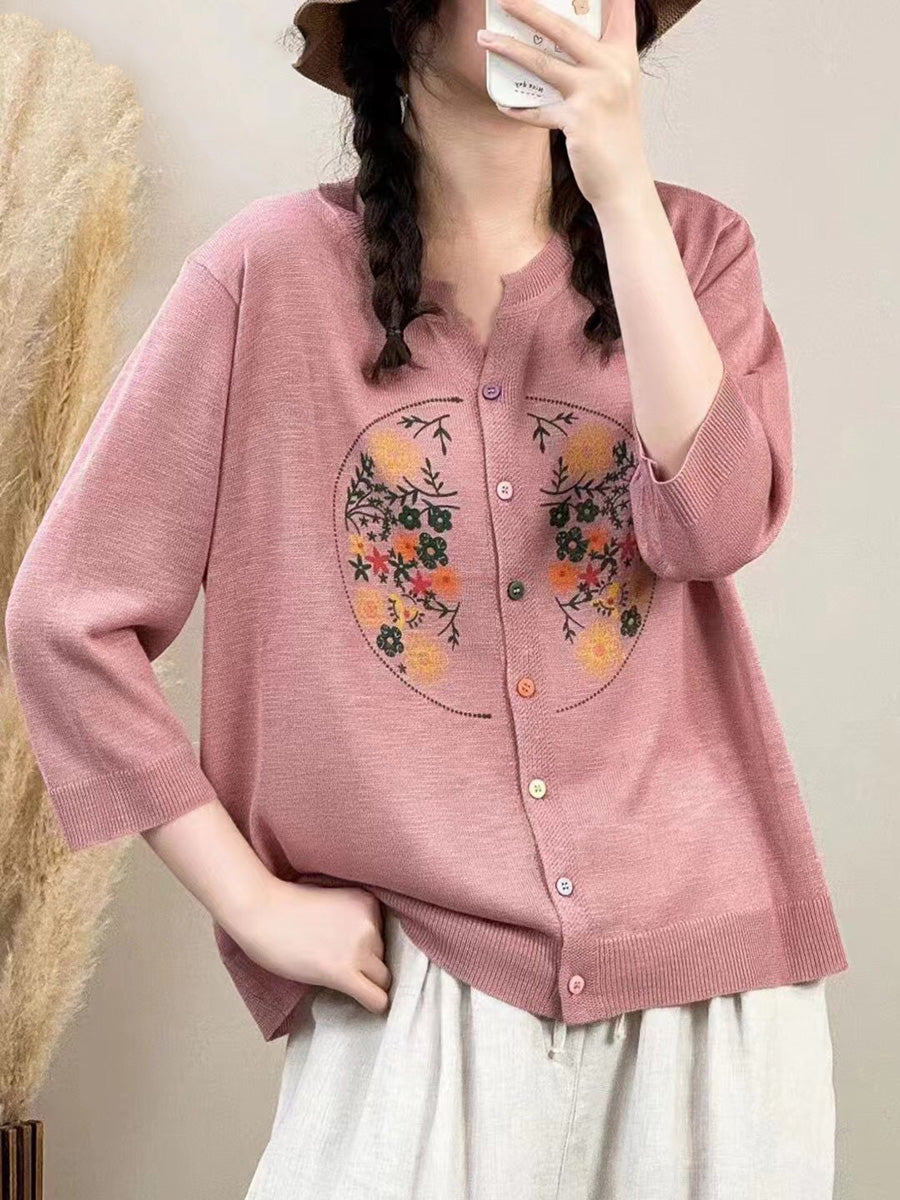 Women Spring Floral Embroidery Button-up Shirt QW1025 Ada Fashion