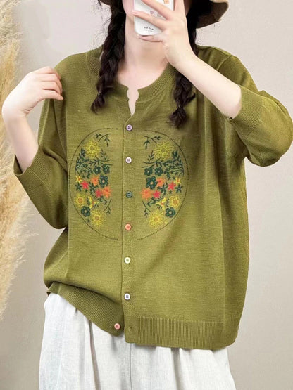 Women Spring Floral Embroidery Button-up Shirt QW1025 Ada Fashion