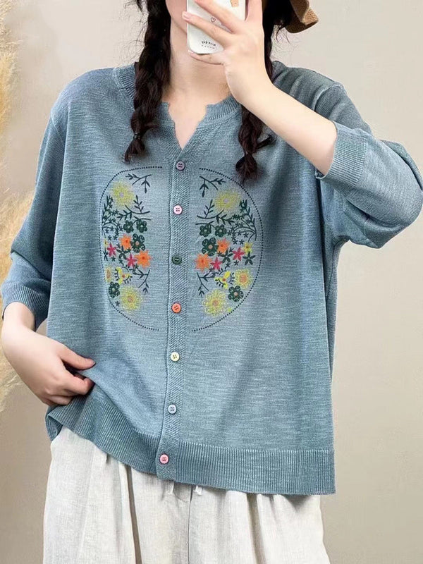 Women Spring Floral Embroidery Button-up Shirt QW1025 Ada Fashion
