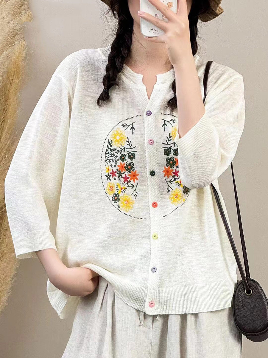 Women Spring Floral Embroidery Button-up Shirt QW1025 Ada Fashion