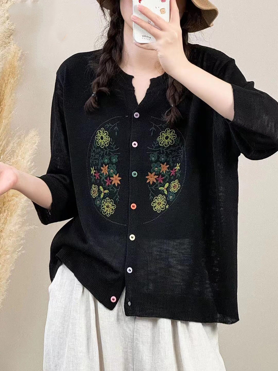 Women Spring Floral Embroidery Button-up Shirt QW1025 Ada Fashion