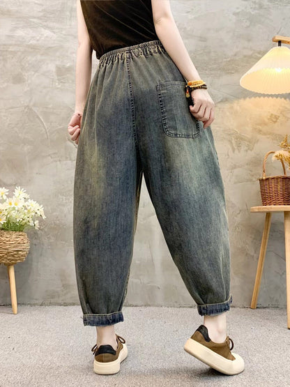 Women Retro Patch Embroidery Denim Harem Pants QW1026 Ada Fashion