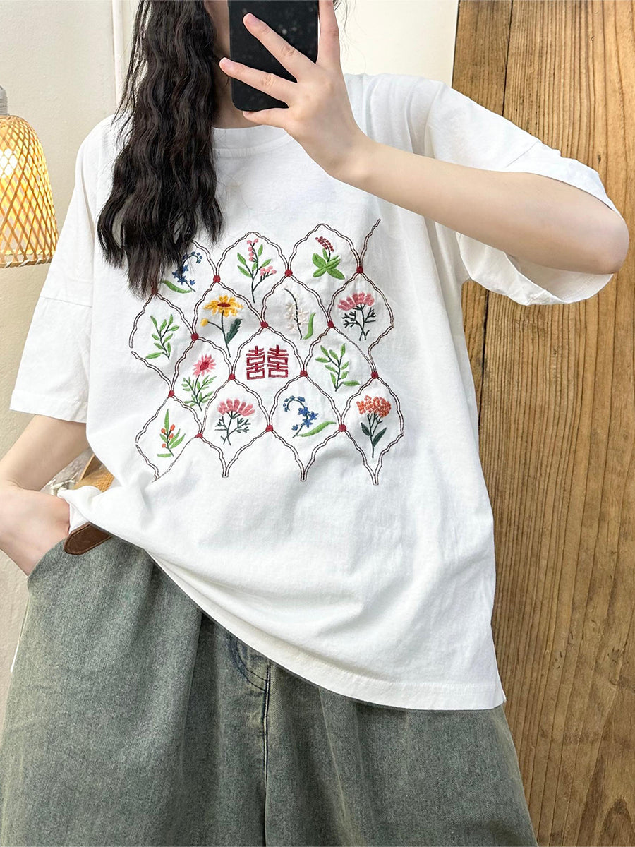 Women Ethnic Flower Embroidery Cotton Summer Shirt WE1047 Ada Fashion