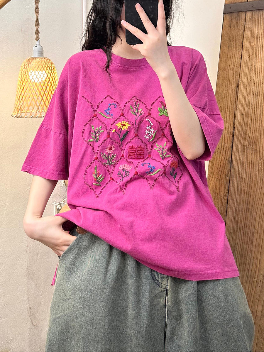 Women Ethnic Flower Embroidery Cotton Summer Shirt WE1047 Ada Fashion