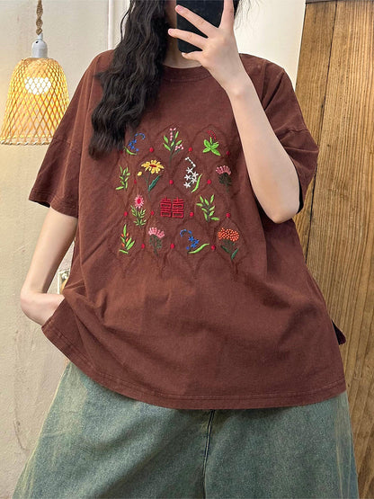 Women Ethnic Flower Embroidery Cotton Summer Shirt WE1047 Ada Fashion