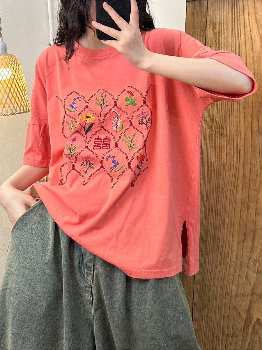 Women Ethnic Flower Embroidery Cotton Summer Shirt WE1047 Ada Fashion