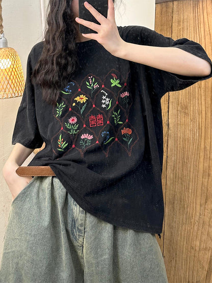 Women Ethnic Flower Embroidery Cotton Summer Shirt WE1047 Ada Fashion