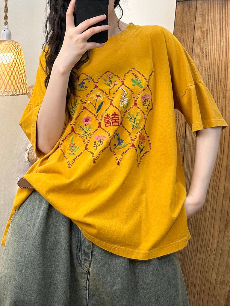 Women Ethnic Flower Embroidery Cotton Summer Shirt WE1047 Ada Fashion