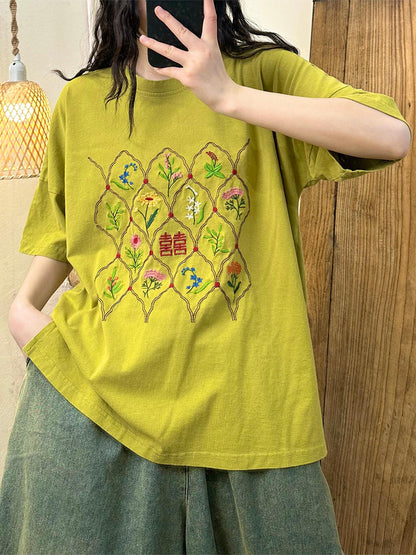 Women Ethnic Flower Embroidery Cotton Summer Shirt WE1047 Ada Fashion