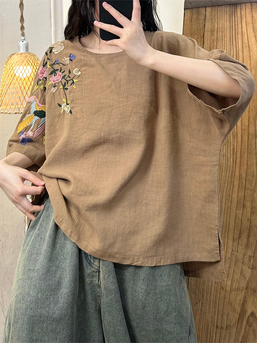 Women Summer Flower Embroidery Cotton Loose Shirt WE1043 Ada Fashion