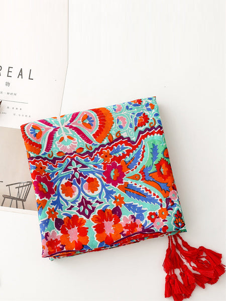 Women Artsy Flower Tassel Travel Shawl Scarf WE1036 Ada Fashion
