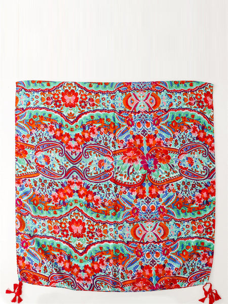 Women Artsy Flower Tassel Travel Shawl Scarf WE1036 Ada Fashion