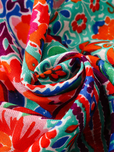 Women Artsy Flower Tassel Travel Shawl Scarf WE1036 Ada Fashion