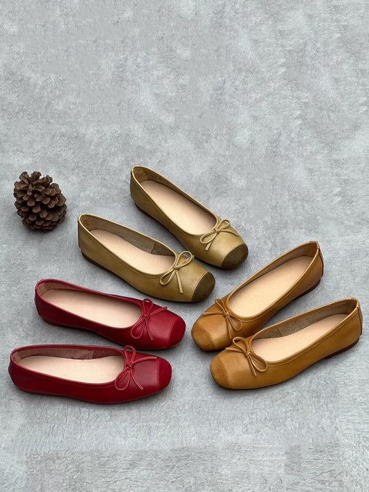 Women Summer Elegant Leather Solid Bowknot Flat Shoes WE1041 Ada Fashion