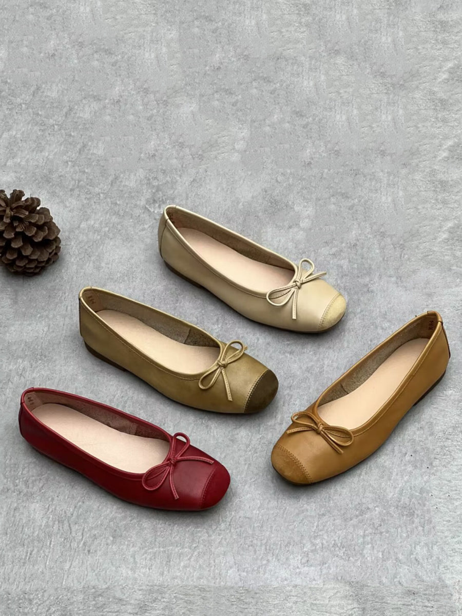 Women Summer Elegant Leather Solid Bowknot Flat Shoes WE1041 Ada Fashion