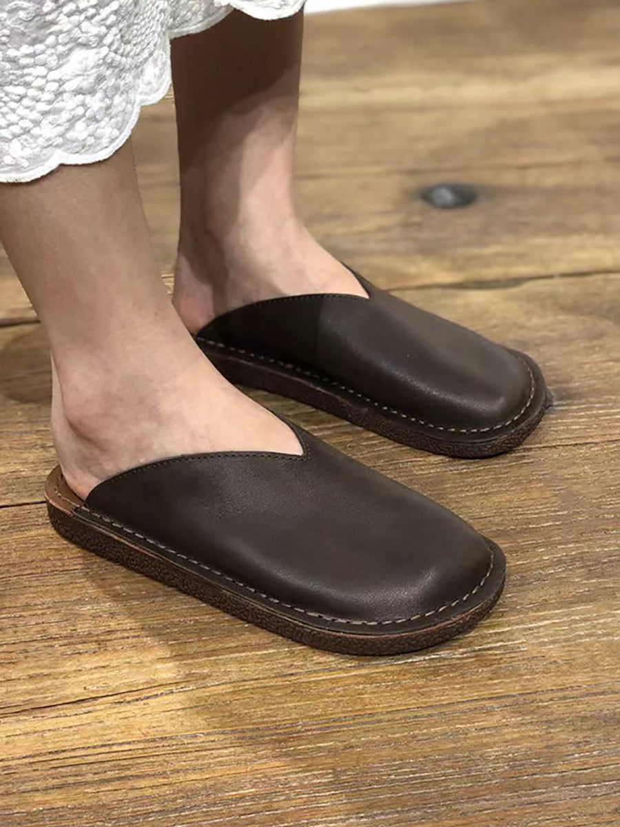 Women Summer Soft Solid Leather Flat Slippers WE1012 Ada Fashion