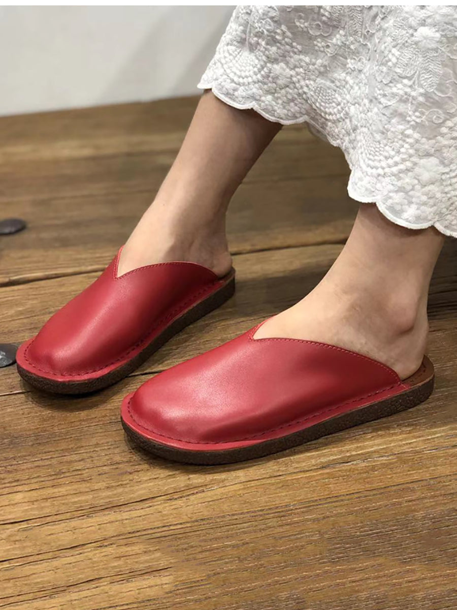 Women Summer Soft Solid Leather Flat Slippers WE1012 Ada Fashion