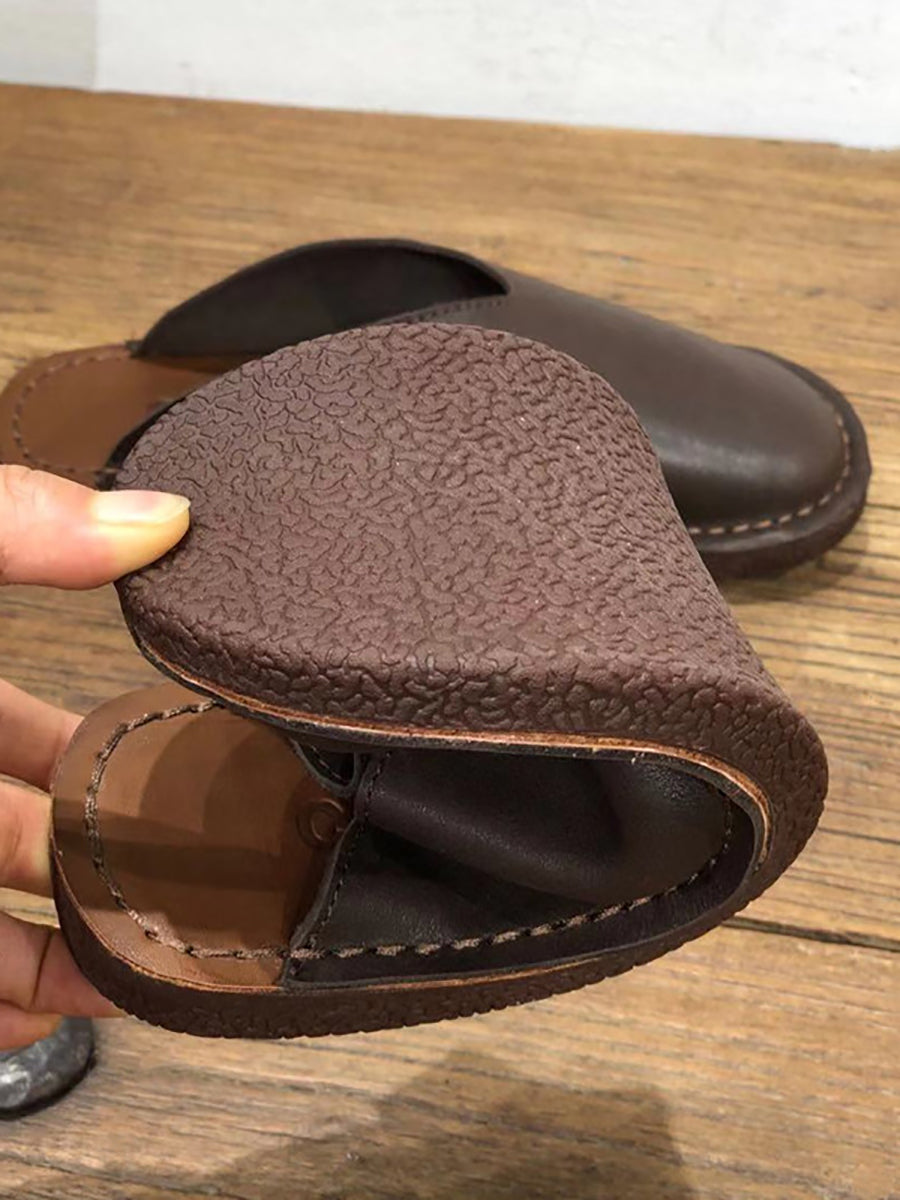 Women Summer Soft Solid Leather Flat Slippers WE1012 Ada Fashion