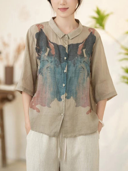 Women Summer Artsy Pink Ramie Button-up Shirt WE1011 Ada Fashion