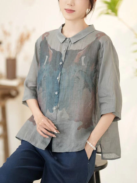 Women Summer Artsy Pink Ramie Button-up Shirt WE1011 Ada Fashion
