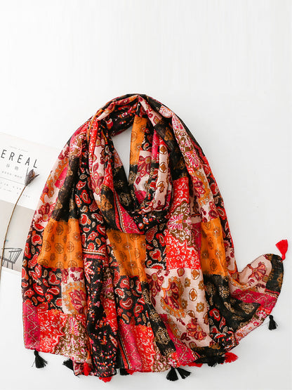 Women Summer Ethnic Flower Spliced Tassel Scarf WE1014 Ada Fashion