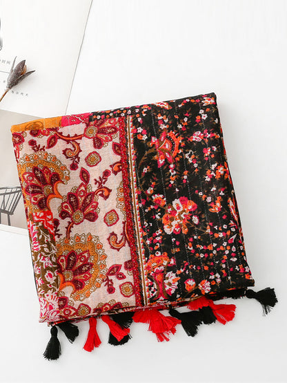 Women Summer Ethnic Flower Spliced Tassel Scarf WE1014 Ada Fashion