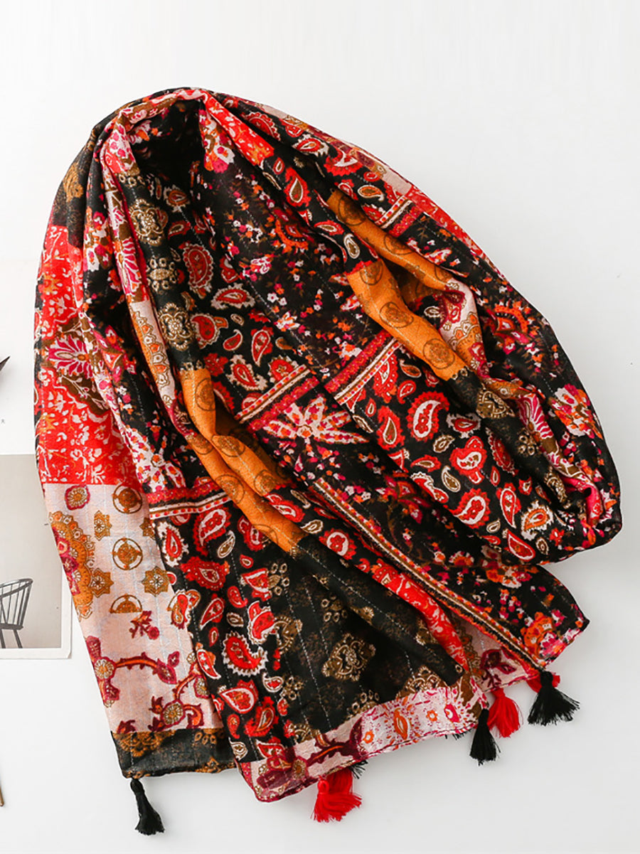 Women Summer Ethnic Flower Spliced Tassel Scarf WE1014 Ada Fashion