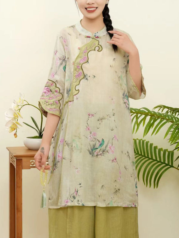 Women Summer Floral Ethnic Embroidery Ramie Shirt WE1015 Ada Fashion