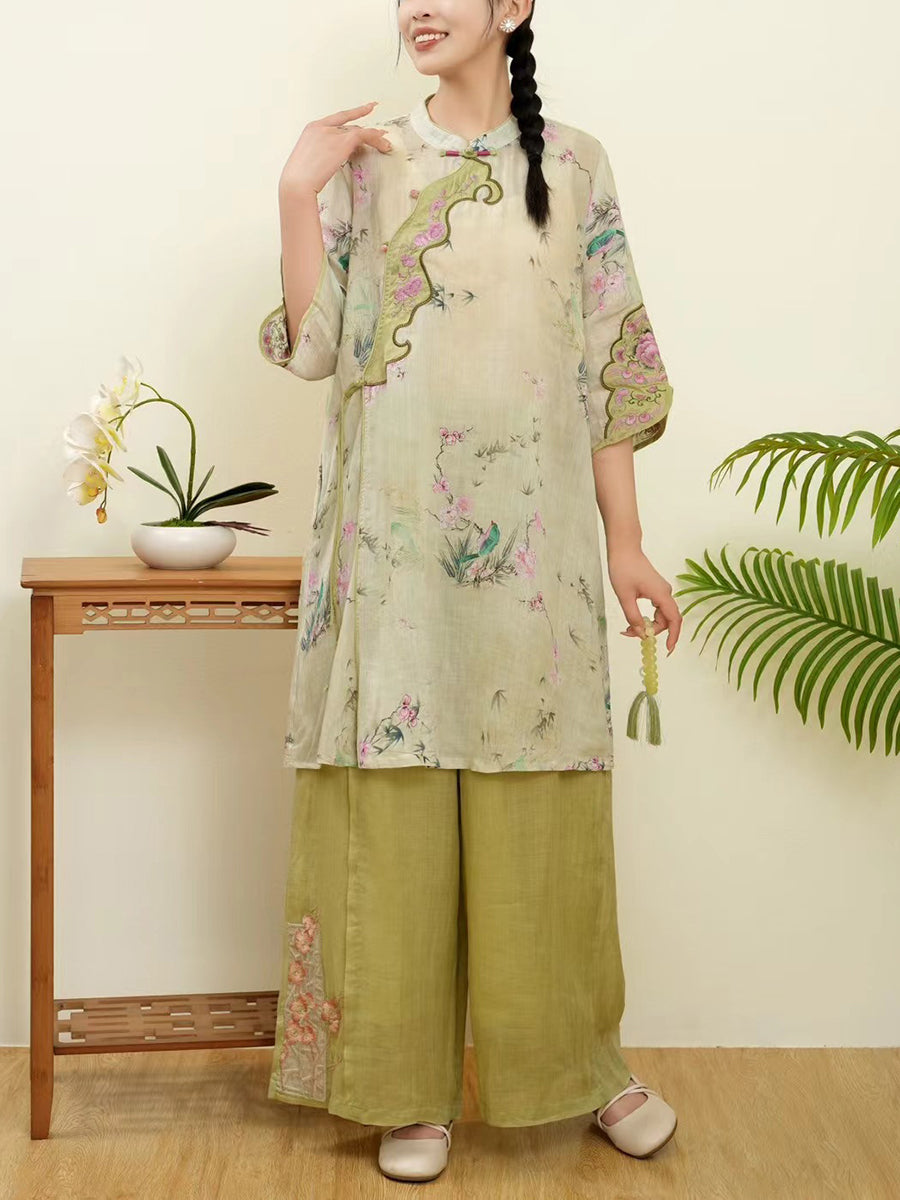 Women Summer Floral Ethnic Embroidery Ramie Shirt WE1015 Ada Fashion