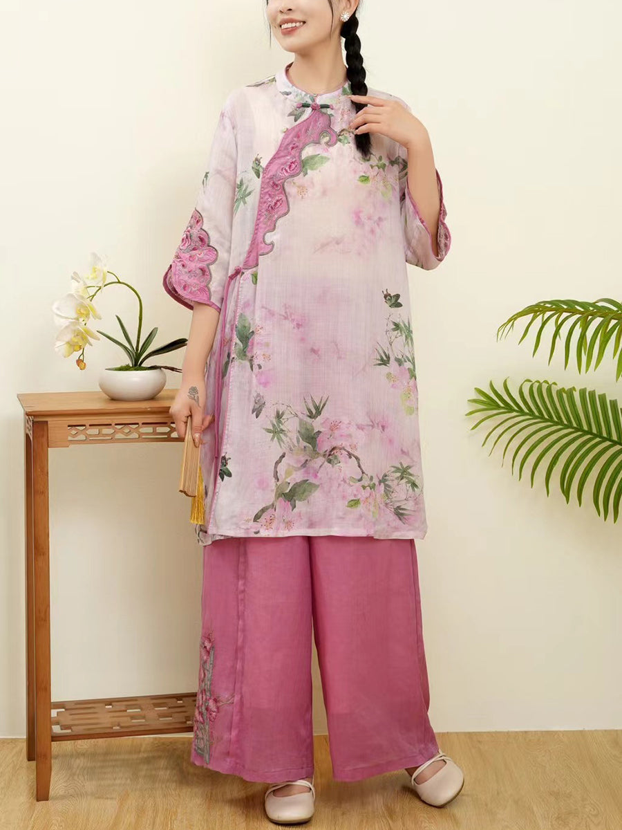 Women Summer Floral Ethnic Embroidery Ramie Shirt WE1015 Ada Fashion