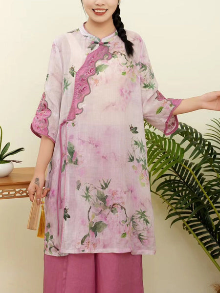Women Summer Floral Ethnic Embroidery Ramie Shirt WE1015 Ada Fashion