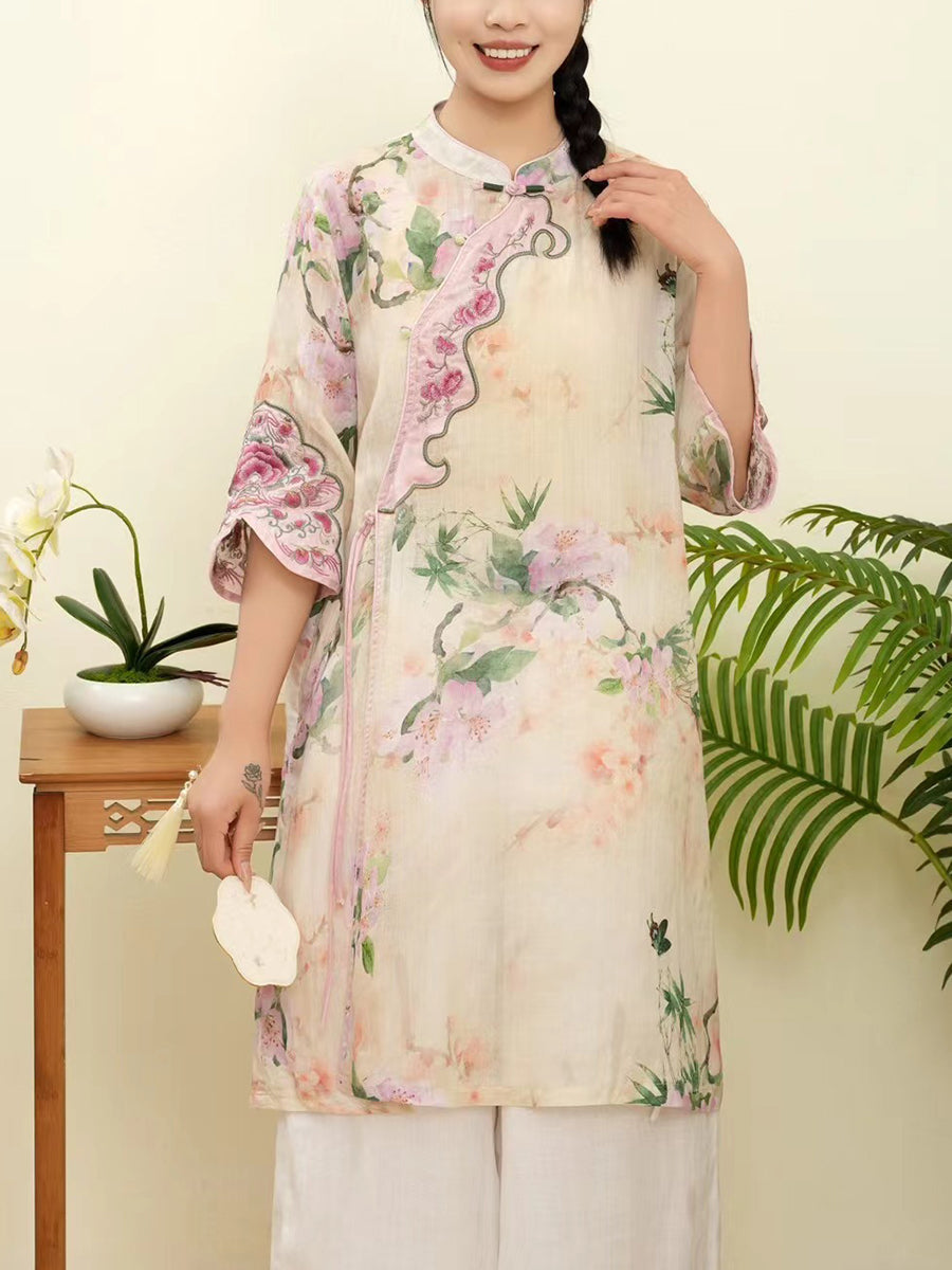 Women Summer Floral Ethnic Embroidery Ramie Shirt WE1015 Ada Fashion