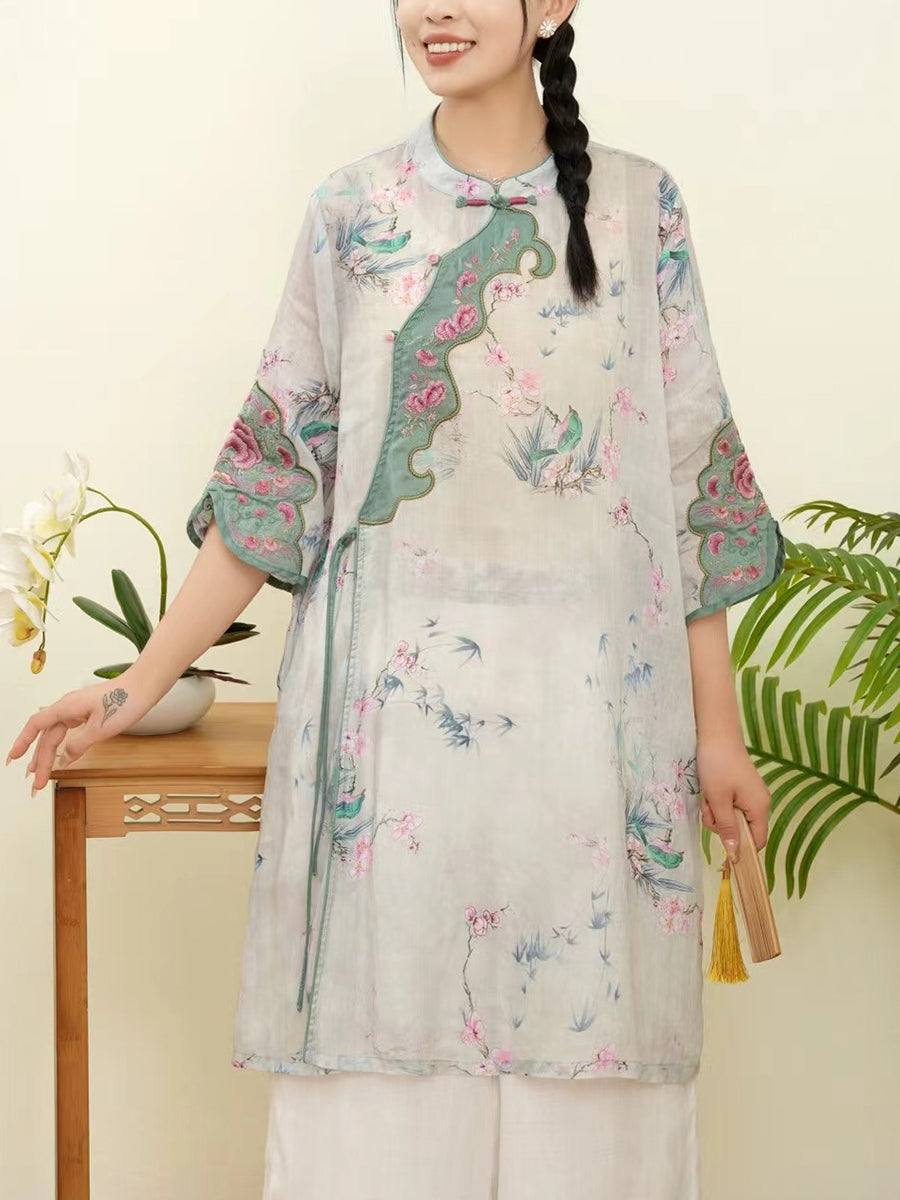 Women Summer Floral Ethnic Embroidery Ramie Shirt WE1015 Ada Fashion