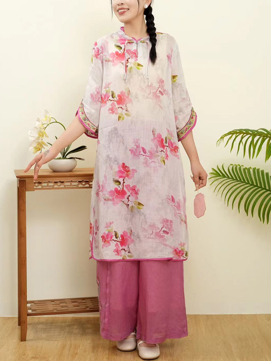 Women Summer Floral Ethnic Embroidery Ramie Shirt WE1015 Ada Fashion