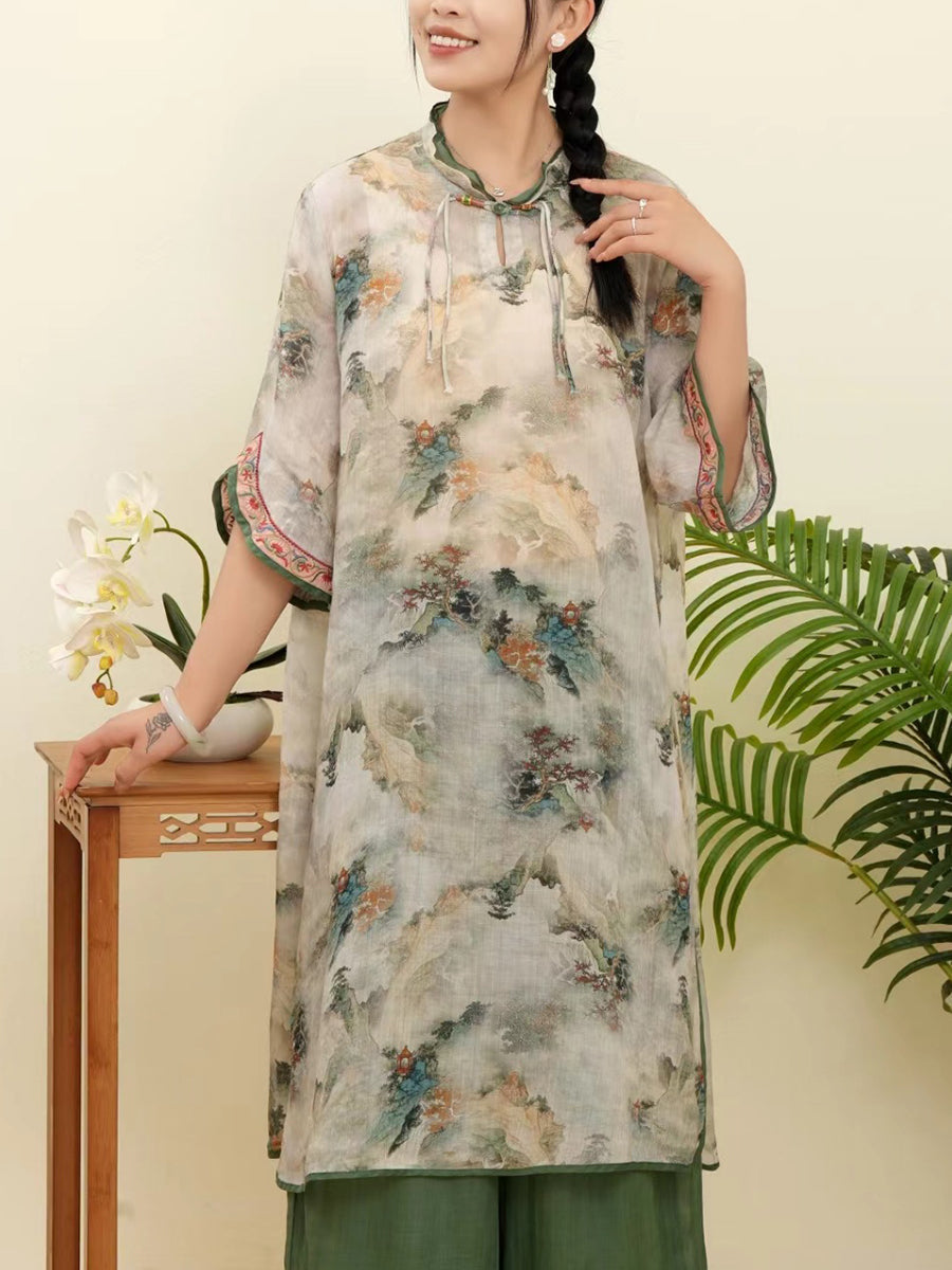 Women Summer Floral Ethnic Embroidery Ramie Shirt WE1015 Ada Fashion