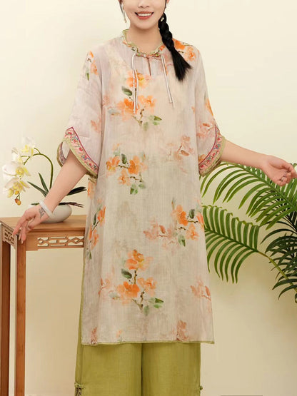 Women Summer Floral Ethnic Embroidery Ramie Shirt WE1015 Ada Fashion