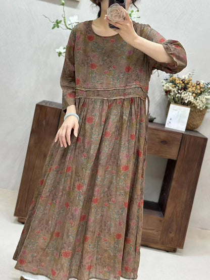 Women Summer Retro Spliced Flower Ramie Dress WE1016 Ada Fashion