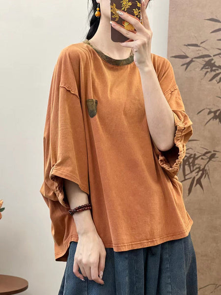 Women Summer Loose Spliced Cotton Pullover Shirt TY1050 Ada Fashion