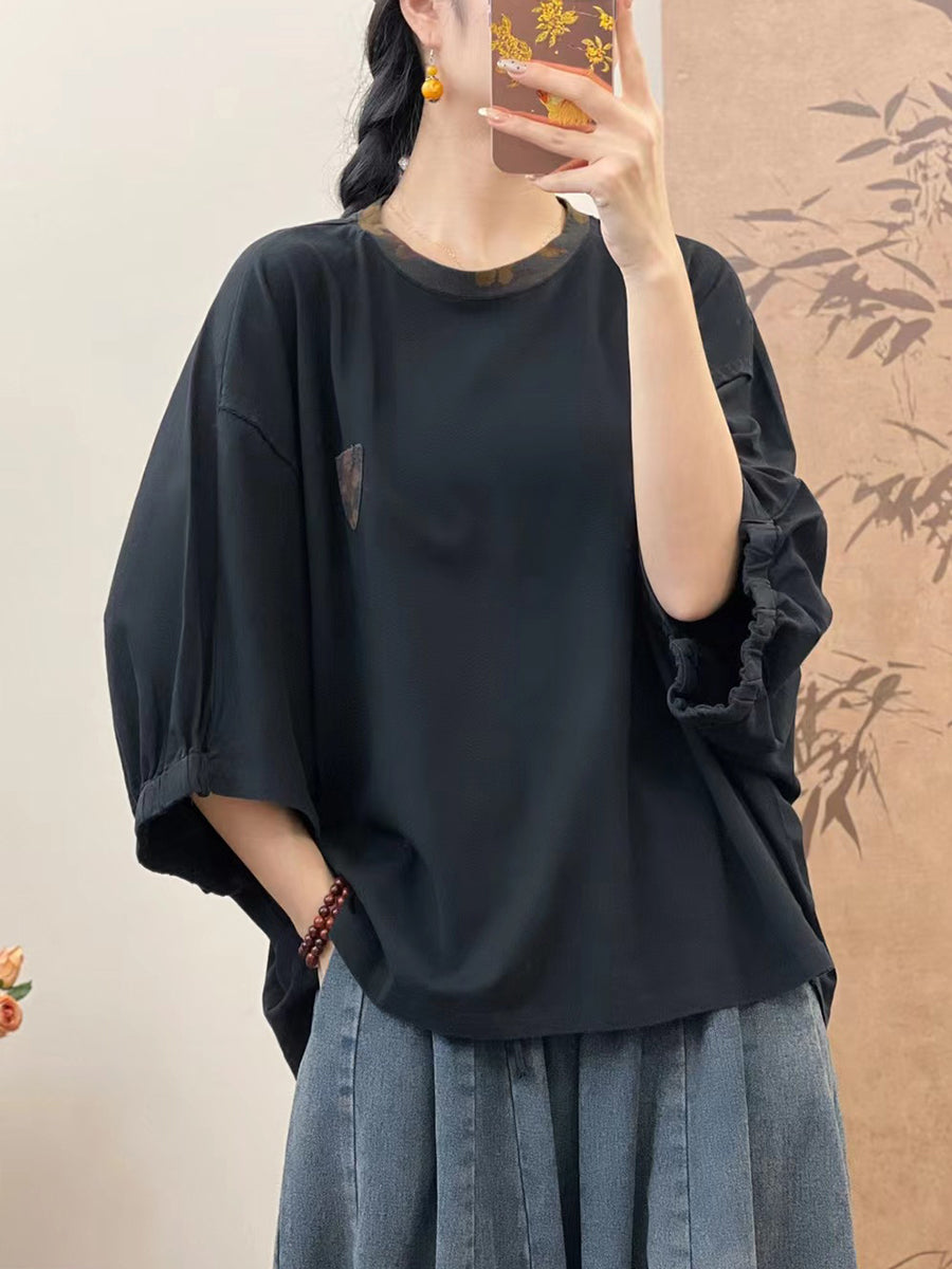 Women Summer Loose Spliced Cotton Pullover Shirt TY1050 Ada Fashion