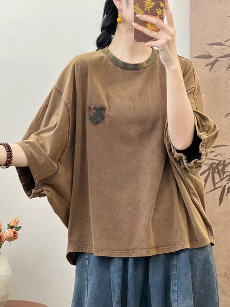 Women Summer Loose Spliced Cotton Pullover Shirt TY1050 Ada Fashion