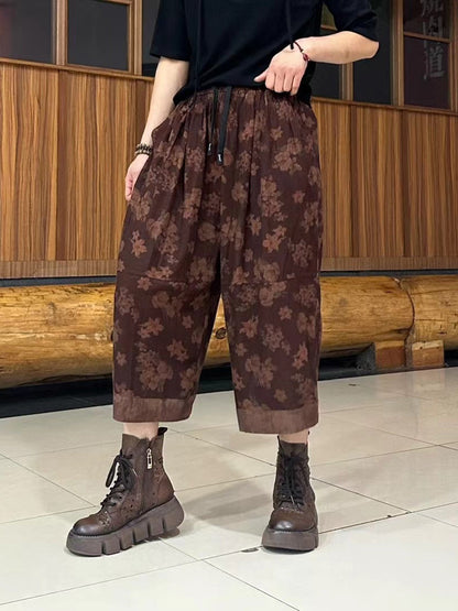 Women Summer Retro Spliced Linen Calf-length Pants TY1039 Ada Fashion