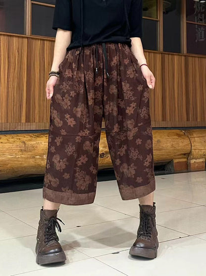 Women Summer Retro Spliced Linen Calf-length Pants TY1039 Ada Fashion