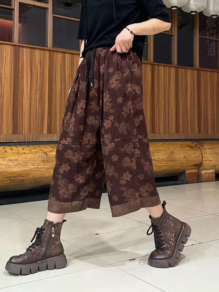 Women Summer Retro Spliced Linen Calf-length Pants TY1039 Ada Fashion